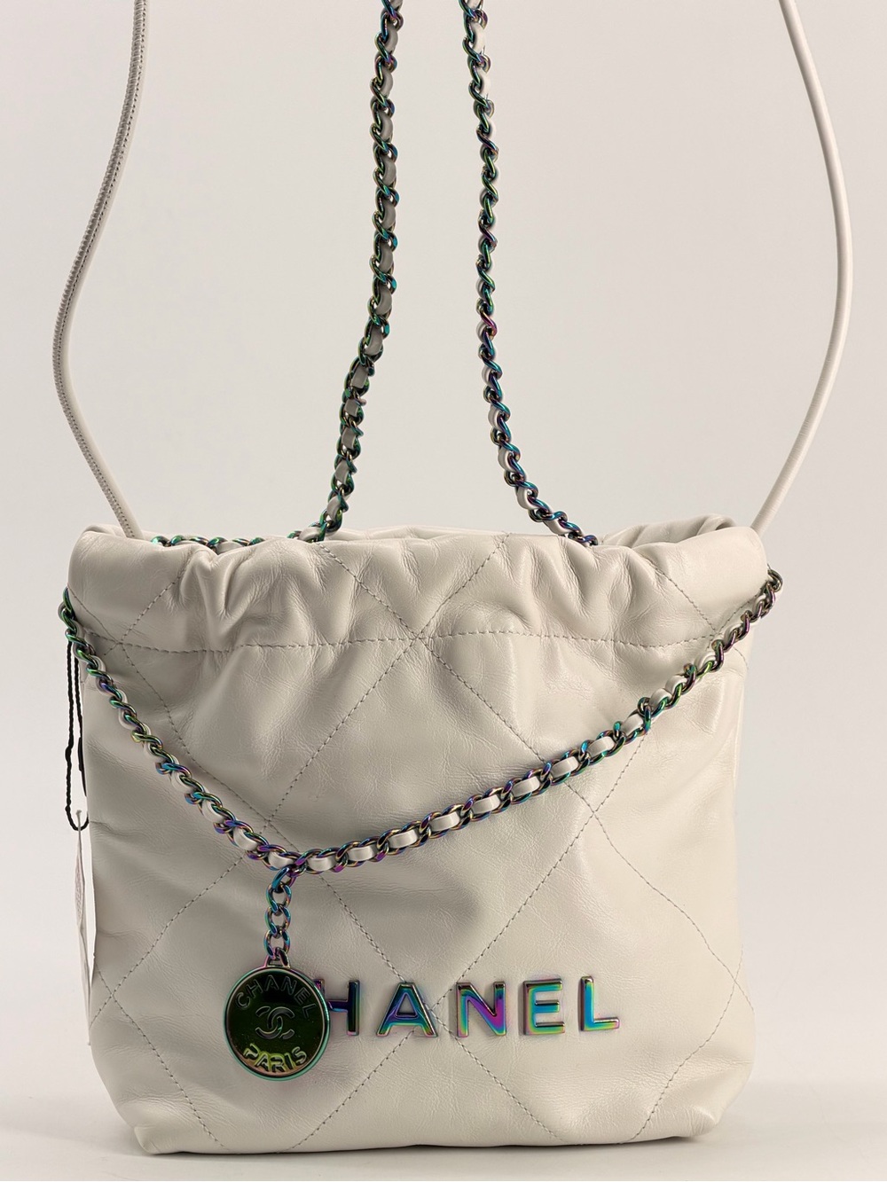 CHANEL Mini Rainbow 22 Hobo Bag White Calfskin Leather NWT